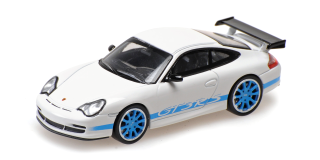 Porsche 911 GT3 RS 2002 white/blue stripes 1:64 Minichamps