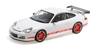 Porsche 911 GT3 RS 2002 white/red stripes 1:64 Minichamps