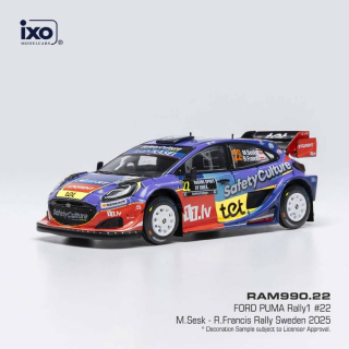 Ford Puma Rally1 Team M-Sport WRT #22 Sesk/Francis Rally Sweden 2025 1:43 Ixo Models