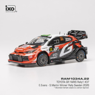 Toyota Yaris GR WRC Rally 1 Team Toyota Gazoo Racing WRT #37 Bertelli/Scattolin Rally Sweden 2026 1:43 Ixo Models