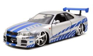 Nissan Skyline GTR R34 *Fast and Furious* 2002 silver with blue stripes 1:24 Jada Toys