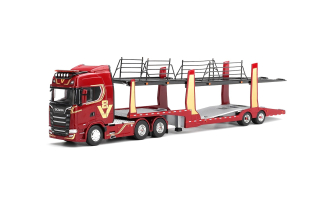 Scania 770S A6x4NA Car Transporter V8 *50th Anniversary* + Car Transporter red 1:64 Mini GT