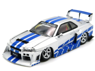 Nissan ER34 Skyline silver/blue 1:64 Street Weapon
