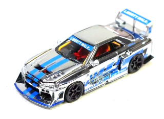 Nissan ER34 Skyline chrome silver/blue 1:64 Street Weapon
