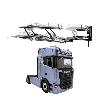 Scania V8 730S Lohr Set fiction blue/decor 1:18 NZG