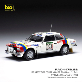 Peugeot 504 Coupe V6 #1 Mäkinen/Todt Rally WM Rallye Cote d Ivoire 1978 1:43 Ixo Models