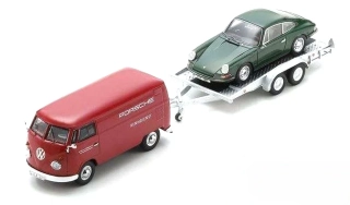 Volkswagen T1 Boxvan *Porsche* with Trailer and Porsche 901 1:43 Schuco